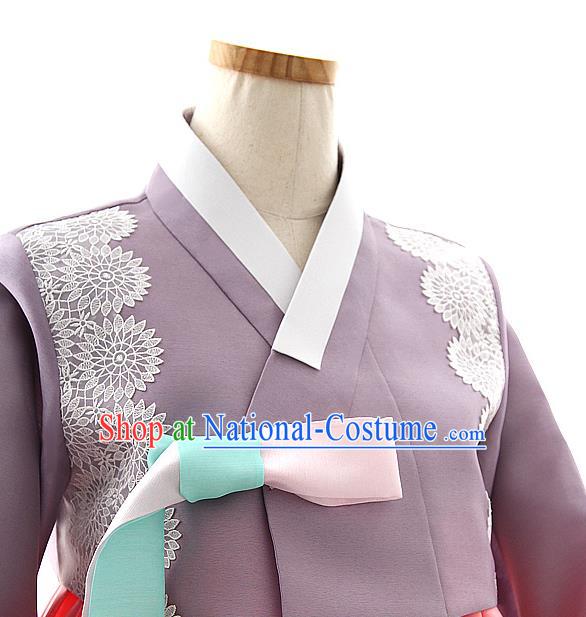 Korean Bride Mother Lilac Blouse and Pink Dress Korea Fashion Costumes Traditional Hanbok Festival Apparels for Women