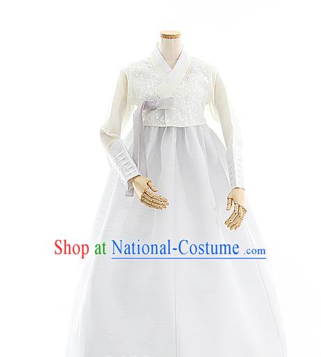 Korean Bride Mother Beige Blouse and Grey Dress Korea Fashion Costumes Traditional Hanbok Festival Apparels for Women