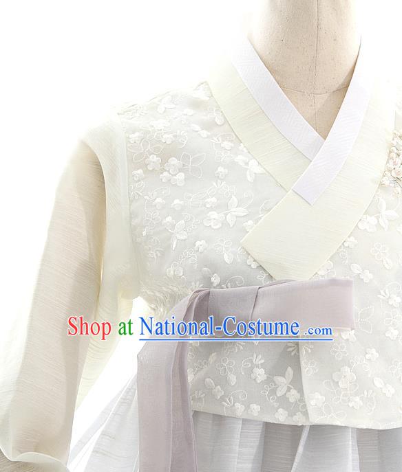 Korean Bride Mother Beige Blouse and Grey Dress Korea Fashion Costumes Traditional Hanbok Festival Apparels for Women