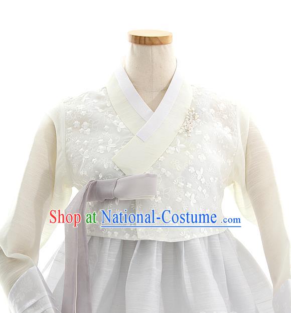 Korean Bride Mother Beige Blouse and Grey Dress Korea Fashion Costumes Traditional Hanbok Festival Apparels for Women