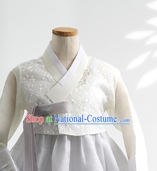 Korean Bride Mother Beige Blouse and Grey Dress Korea Fashion Costumes Traditional Hanbok Festival Apparels for Women