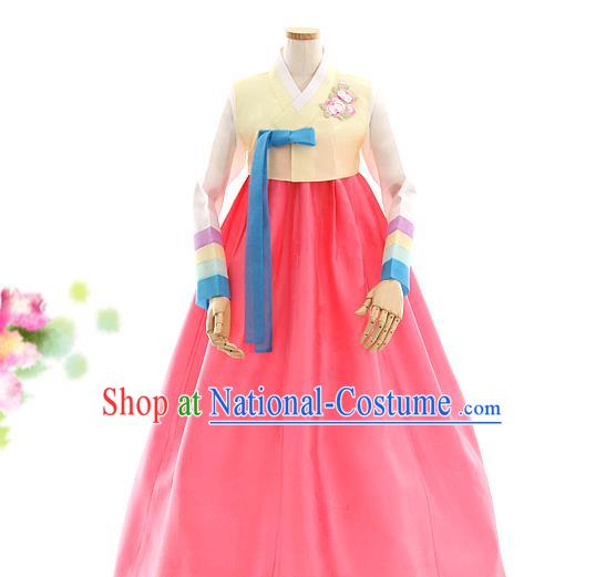 Korean Bride Hanbok Yellow Blouse and Pink Dress Korea Fashion Costumes Traditional Festival Apparels for Women