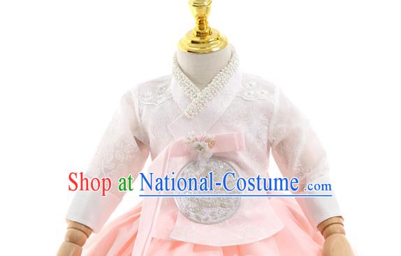 Asian Korea Girls Birthday White Blouse and Pink Dress Korean Kids Fashion Traditional Apparels Hanbok Costumes