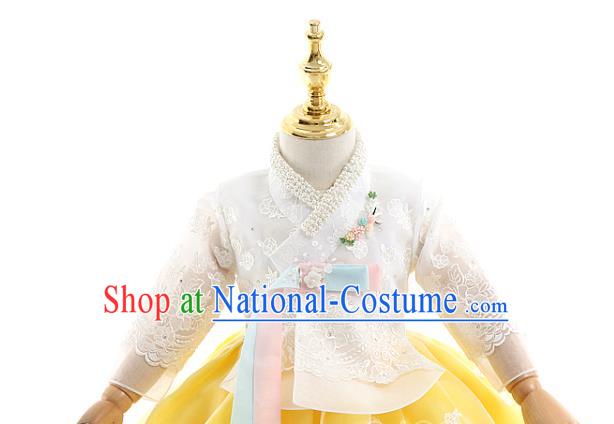 Asian Korea Girls Birthday White Blouse and Yellow Dress Korean Kids Fashion Traditional Apparels Hanbok Costumes