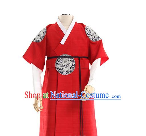 Asian Korea Court Prince Red Vest Shirt and Pants Dress Korean Bridegroom Fashion Traditional Apparels Hanbok Wedding Costumes