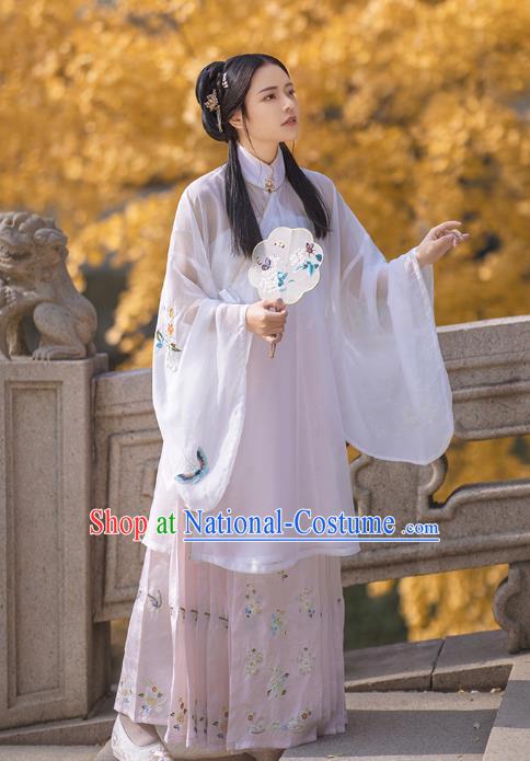 Chinese Ancient Nobility Female Costumes Traditional Ming Dynasty Hanfu Young Lady Apparels White Blouse and Skirt Full Set