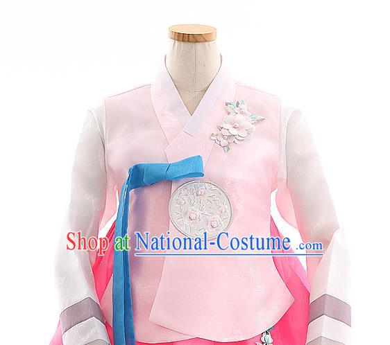 Korean Bride Hanbok Pink Blouse and Rosy Dress Korea Fashion Wedding Costumes Traditional Festival Apparels for Women