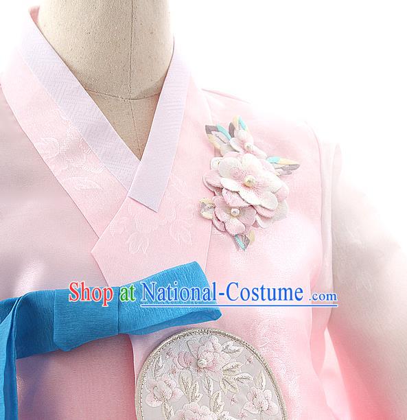 Korean Bride Hanbok Pink Blouse and Rosy Dress Korea Fashion Wedding Costumes Traditional Festival Apparels for Women