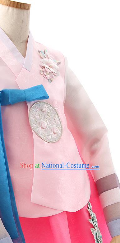 Korean Bride Hanbok Pink Blouse and Rosy Dress Korea Fashion Wedding Costumes Traditional Festival Apparels for Women