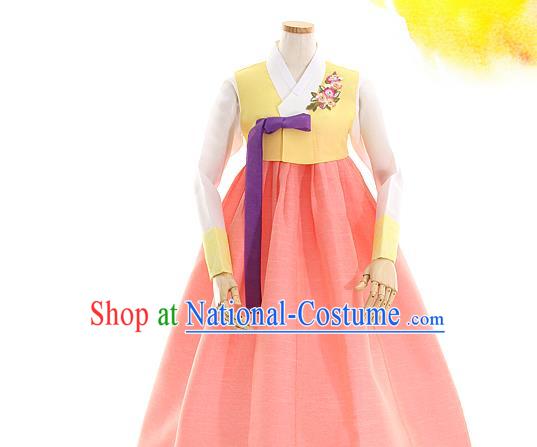 Korean Bride Hanbok Yellow Blouse and Pink Dress Korea Fashion Costumes Traditional Festival Apparels for Women