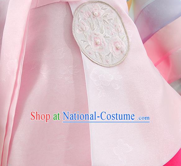 Korean Bride Hanbok Pink Blouse and Rosy Dress Korea Fashion Wedding Costumes Traditional Festival Apparels for Women