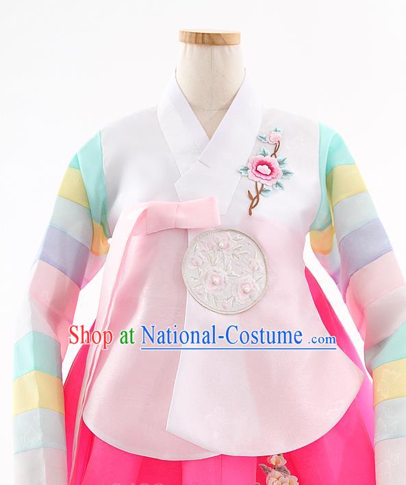 Korean Bride Hanbok Pink Blouse and Rosy Dress Korea Fashion Wedding Costumes Traditional Festival Apparels for Women