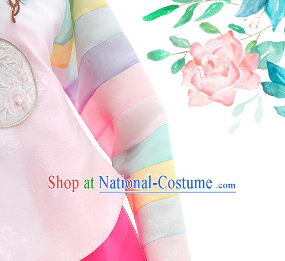 Korean Bride Hanbok Pink Blouse and Rosy Dress Korea Fashion Wedding Costumes Traditional Festival Apparels for Women