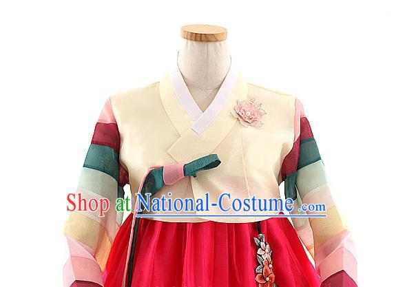 Korean Bride Hanbok Yellow Blouse and Red Dress Korea Fashion Wedding Costumes Traditional Festival Apparels for Women