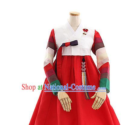 Korean Bride Hanbok White Blouse and Red Dress Korea Fashion Wedding Costumes Traditional Festival Apparels for Women