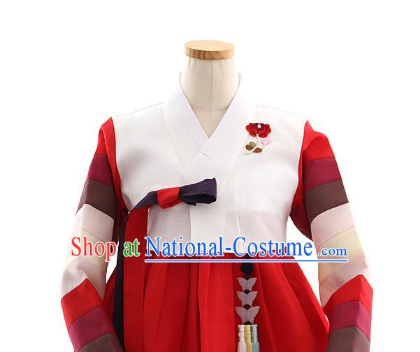 Korean Bride Hanbok White Blouse and Red Dress Korea Fashion Wedding Costumes Traditional Festival Apparels for Women