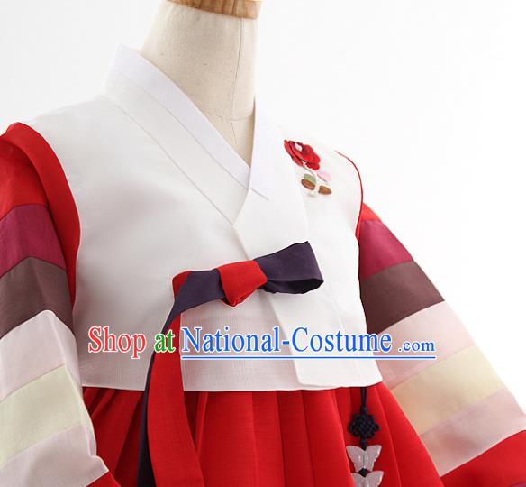 Korean Bride Hanbok White Blouse and Red Dress Korea Fashion Wedding Costumes Traditional Festival Apparels for Women