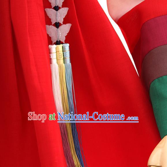 Korean Bride Hanbok White Blouse and Red Dress Korea Fashion Wedding Costumes Traditional Festival Apparels for Women