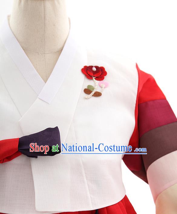 Korean Bride Hanbok White Blouse and Red Dress Korea Fashion Wedding Costumes Traditional Festival Apparels for Women