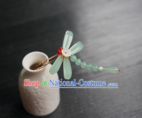 Chinese Classical Hair Clip Hair Accessories Handmade Ancient Hanfu Green Beads Dragonfly Hairpin for Women