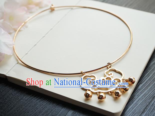 Chinese Handmade Hanfu Golden Cloud Necklace Classical Jewelry Accessories Ancient Princess Bells Tassel Necklet for Women