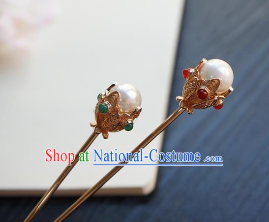 Chinese Classical Golden Hair Clip Hair Accessories Handmade Ancient Tang Dynasty Princess Hairpin for Women