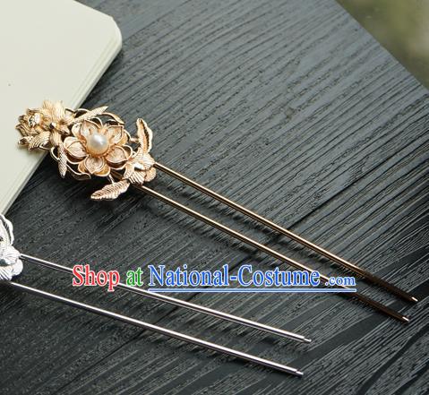 Chinese Classical Golden Flower Hair Clip Hair Accessories Handmade Ancient Tang Dynasty Princess Hairpin for Women