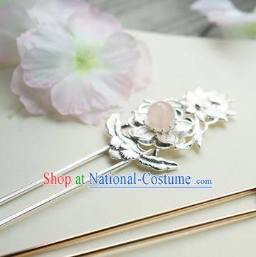 Chinese Classical Argent Hair Clip Hair Accessories Handmade Ancient Tang Dynasty Hairpin for Women