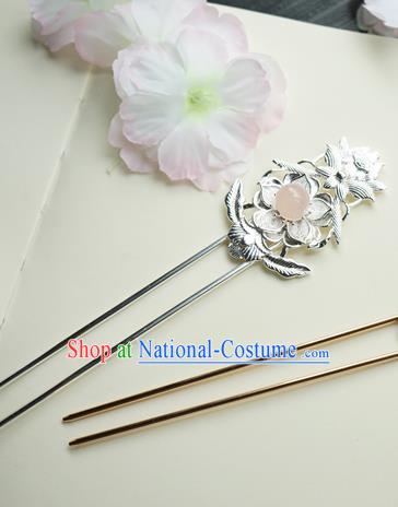 Chinese Classical Argent Hair Clip Hair Accessories Handmade Ancient Tang Dynasty Hairpin for Women