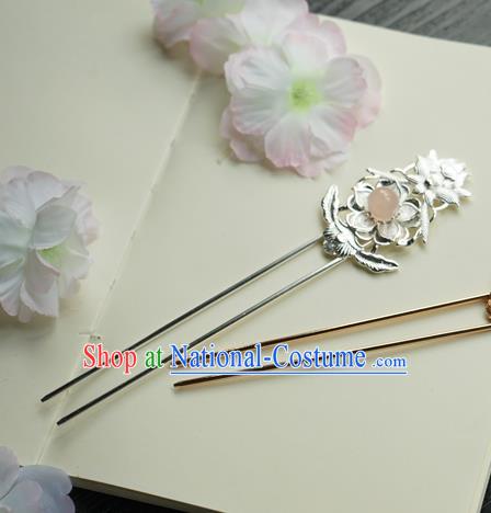 Chinese Classical Argent Hair Clip Hair Accessories Handmade Ancient Tang Dynasty Hairpin for Women