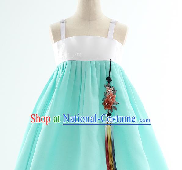 Korean Bride Hanbok Pink Blouse and Blue Dress Korea Fashion Wedding Costumes Traditional Festival Apparels for Women