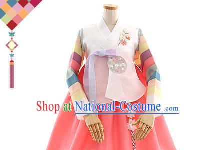 Korean Bride Hanbok White Blouse and Watermelon Red Dress Korea Fashion Wedding Costumes Traditional Festival Apparels for Women