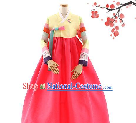 Korean Bride Hanbok Yellow Blouse and Red Dress Korea Fashion Wedding Costumes Traditional Festival Apparels for Women