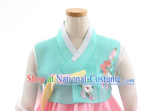 Korean Bride Hanbok Blue Blouse and Pink Dress Korea Fashion Wedding Costumes Traditional Festival Apparels for Women