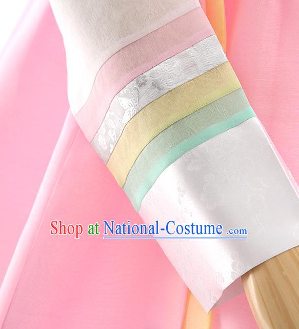 Korean Bride Hanbok Blue Blouse and Pink Dress Korea Fashion Wedding Costumes Traditional Festival Apparels for Women