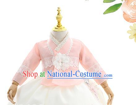 Asian Korea Court Girls Pink Blouse and White Dress Korean Kids Birthday Fashion Traditional Hanbok Apparels Costumes