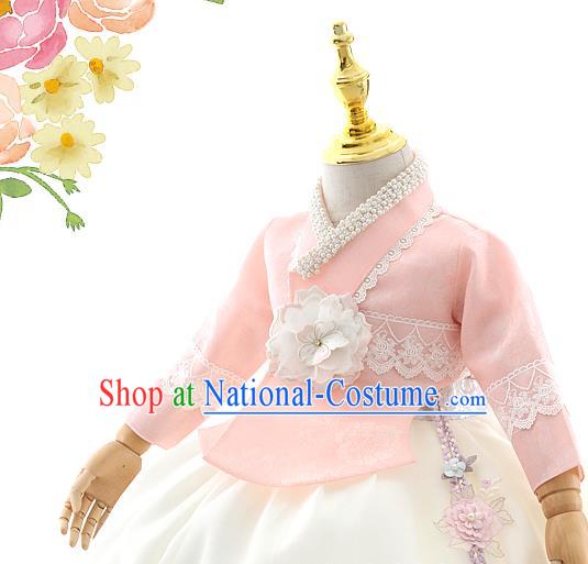 Asian Korea Court Girls Pink Blouse and White Dress Korean Kids Birthday Fashion Traditional Hanbok Apparels Costumes