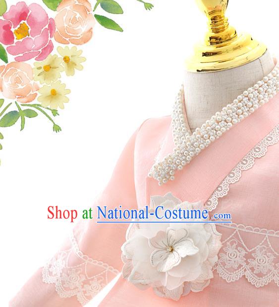 Asian Korea Court Girls Pink Blouse and White Dress Korean Kids Birthday Fashion Traditional Hanbok Apparels Costumes