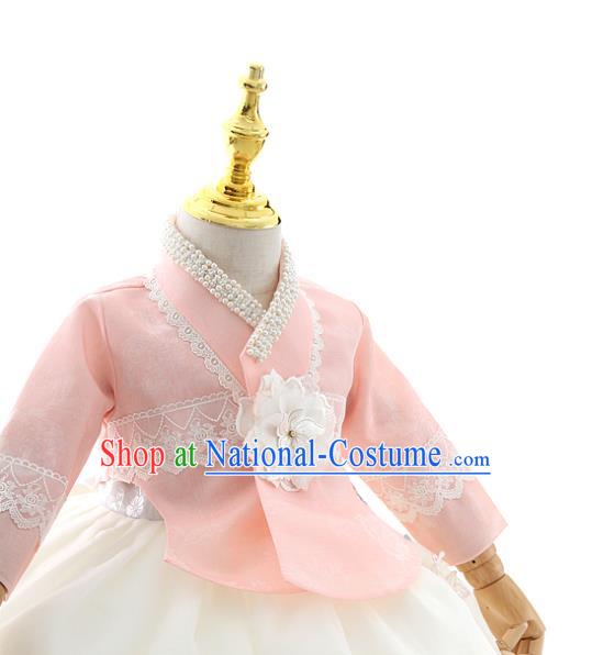 Asian Korea Court Girls Pink Blouse and White Dress Korean Kids Birthday Fashion Traditional Hanbok Apparels Costumes