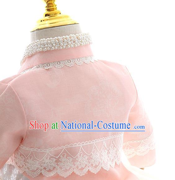 Asian Korea Court Girls Pink Blouse and White Dress Korean Kids Birthday Fashion Traditional Hanbok Apparels Costumes