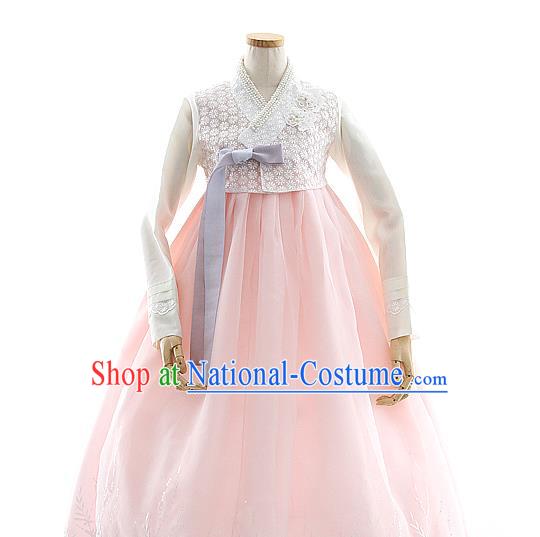 Korean Bride Hanbok Embroidered White Blouse and Pink Dress Korea Fashion Wedding Costumes Traditional Festival Apparels for Women