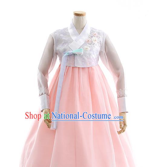 Korean Bride Hanbok Embroidered Lilac Blouse and Pink Dress Korea Fashion Wedding Costumes Traditional Festival Apparels for Women