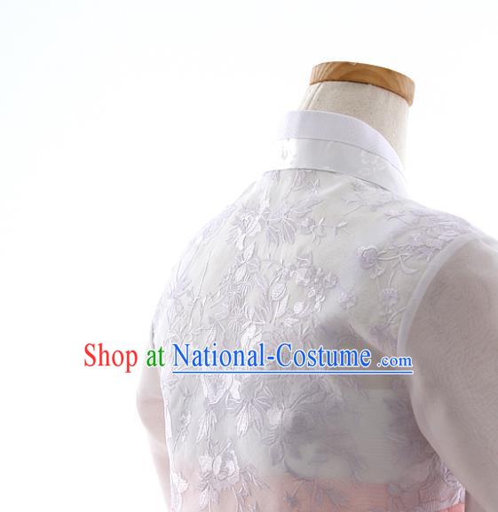 Korean Bride Hanbok Embroidered Lilac Blouse and Pink Dress Korea Fashion Wedding Costumes Traditional Festival Apparels for Women