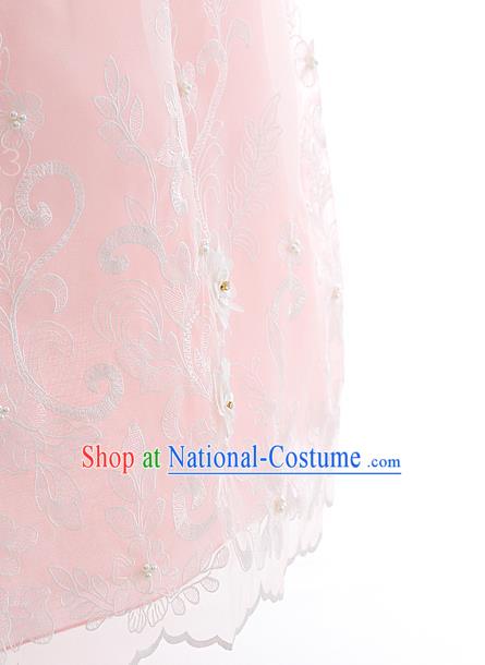 Korean Bride Hanbok Embroidered Lilac Blouse and Pink Dress Korea Fashion Wedding Costumes Traditional Festival Apparels for Women