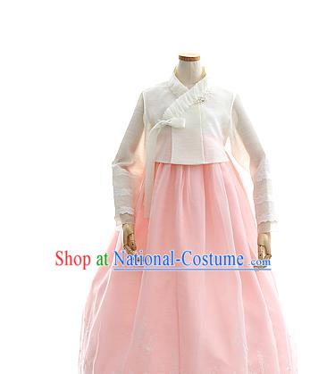 Korean Bride Hanbok White Blouse and Pink Dress Korea Fashion Wedding Costumes Traditional Festival Apparels for Women