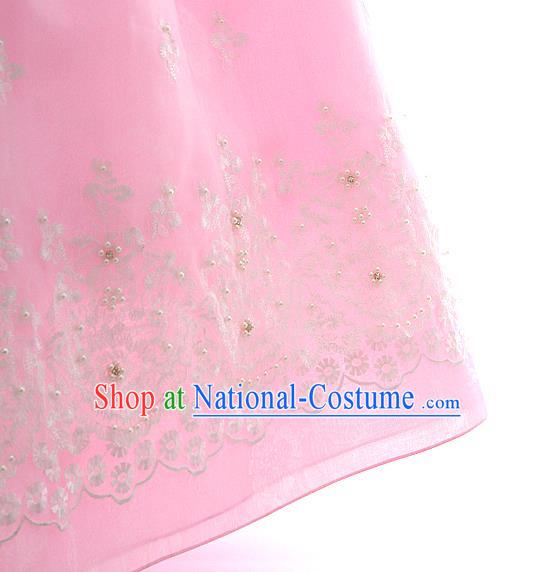 Korean Bride Hanbok Blue Blouse and Pink Dress Korea Fashion Wedding Costumes Traditional Festival Apparels for Women