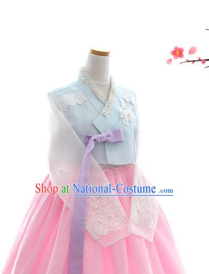 Korean Bride Hanbok Blue Blouse and Pink Dress Korea Fashion Wedding Costumes Traditional Festival Apparels for Women