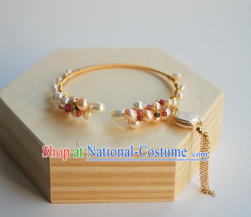 Chinese Classical Pearls Bracelet Jewelry Accessories Ancient Hanfu Golden Tassel Bangle