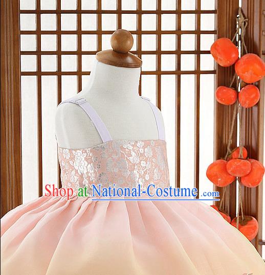 Asian Korea Girls White Lace Blouse and Printing Dress Korean Kids Fashion Traditional Hanbok Apparels Birthday Costumes