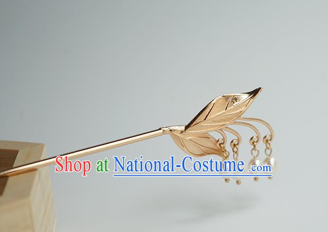 Chinese Hanfu Classical Convallaria Hair Accessories Handmade Ancient Princess Golden Pearls Tassel Hairpins for Women